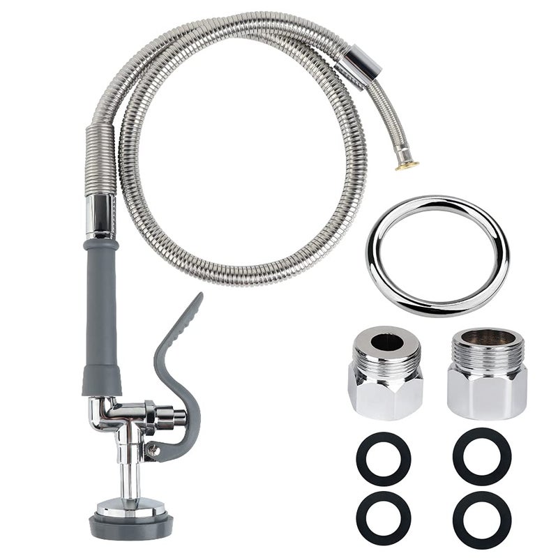 KWODE Commercial Sink Sprayer Valve with Hose, 44â€ Commercial Sink Sprayer Hose Replacement Kit for Commercial Kitchen Sink Faucet (Free Brass Adapter to Connect Add-on Swivel Spout) - Image 1